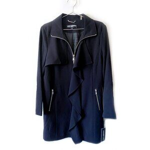 NWT Karl Lagerfeld Paris Women's Garbine Ruffle Front Topper Coat, Black, Large